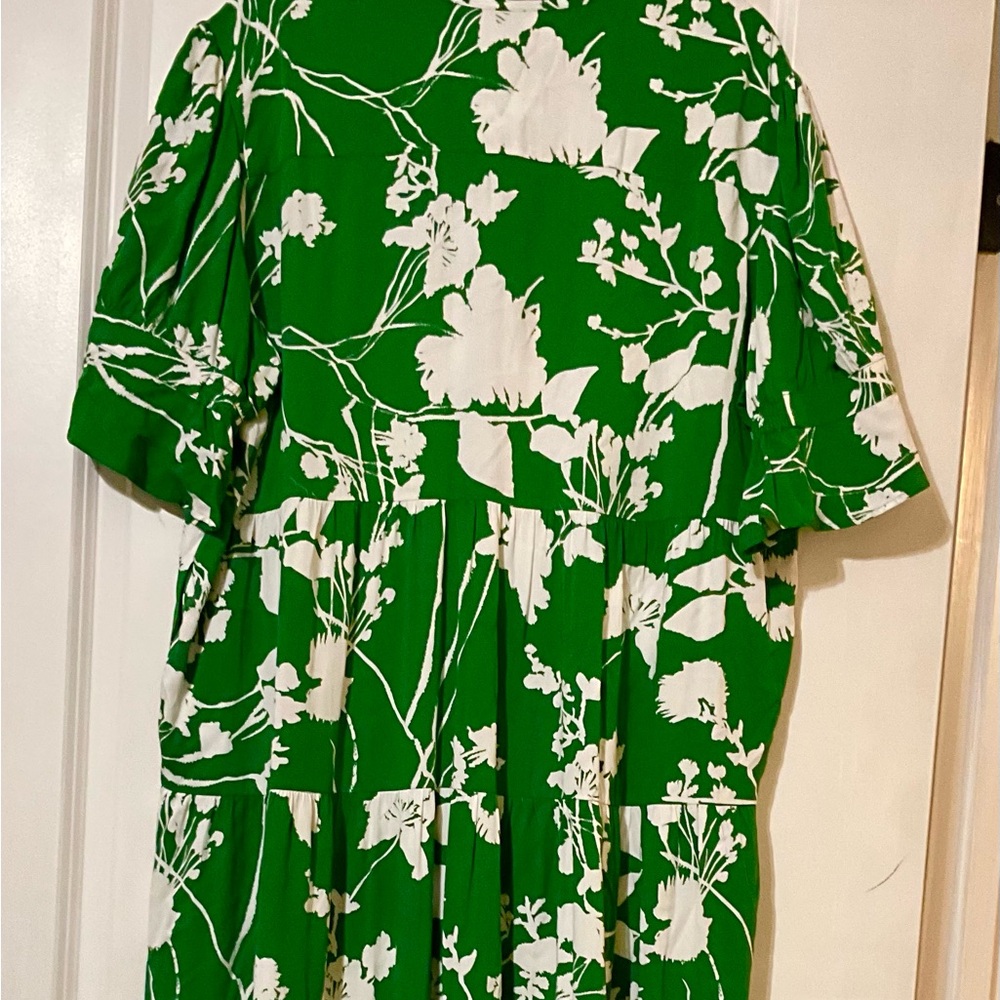 Chicos 3.5P Petite XL/XXL Green Floral Silk Blend Maxi Dress VGUC